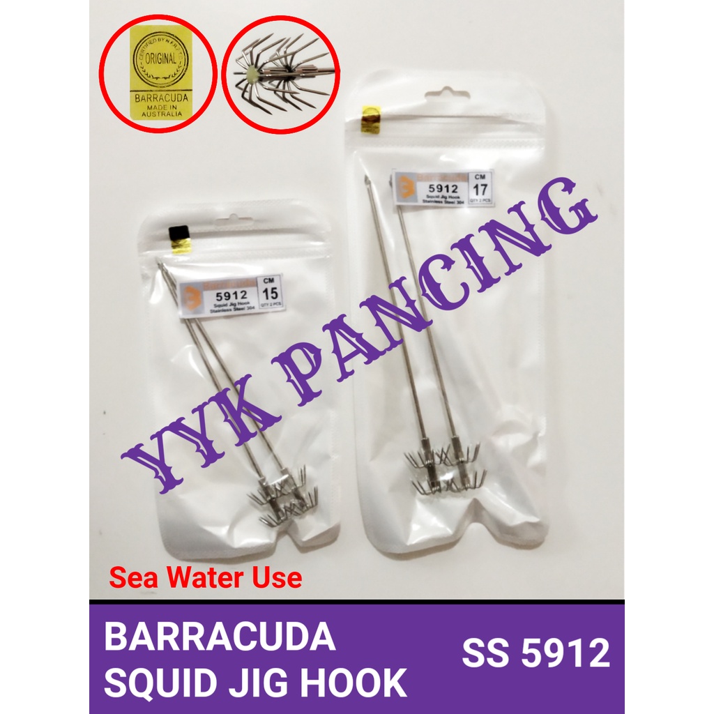 PAKU 5912 isi 2 pcs squid jig hook umbrella BARRACUDA mata kail pancing cumi udang capela stainless 