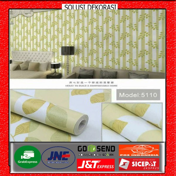 Ready stok!!! Wallpaper dinding | Size 10 meter x 45 cm | Motif salur daun hijau | Anti air