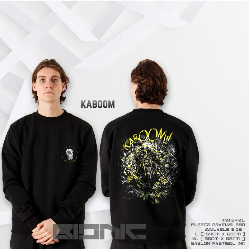 CREWNECK SWEATER SWEATSHIRT ORIGINAL BIONIC SPESIAL ARTIKEL KABOOM HITAM SAKU KANTONG KANAN KIRI