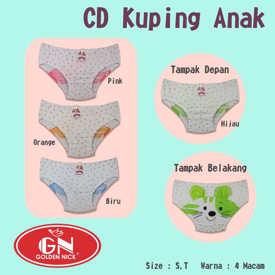 CD Anak Kuping Lucu SNI Golden Nick Size 1 - 4 tahun Celana Dalam Anak Unyu