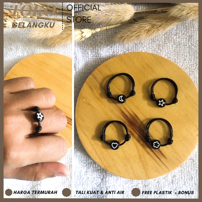 Cincin bulat motif bulan bintang bunga love / Cincin adjustable bisa diatur sendiri