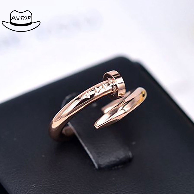 Simple Open Nail Ring Fashion Finger Ring Gold Silver Color Adjustable Couple Screw Jewelry Personality Sweet Heart JewelryANTOP