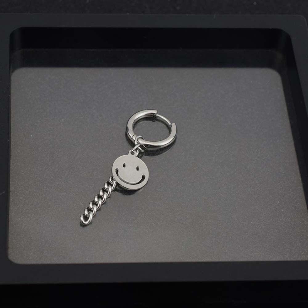 Needway Smiley Hoop Earring Pria Keren Hiphop Punk Rantai Stainless Steel Rumbai Pria Klip Telinga