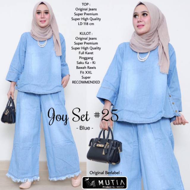 Joy set#25/top.ori jeans/LD118/kulot.ori jeans/pinggang full  karet/bawah rawis/fit XXL