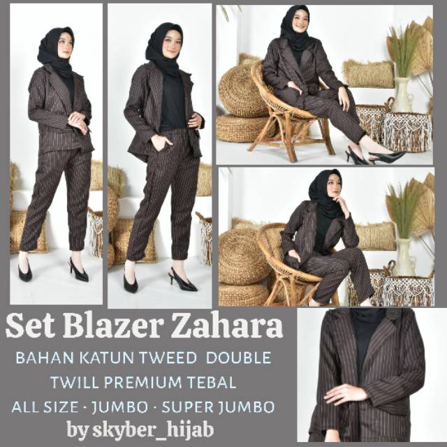 COD YU Zahara set setelan blazer brownies coklat tua ADA UKURAN SUPER JUMBO by skyber_hijab