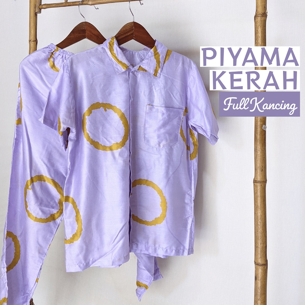 One Set Piyama Rayon Setelan Baju Tidur Celana Panjang Lengan Pendek Wanita Busui Kancing Hidup Baby Doll Babydoll Bali Home Wear Santai Pajamas