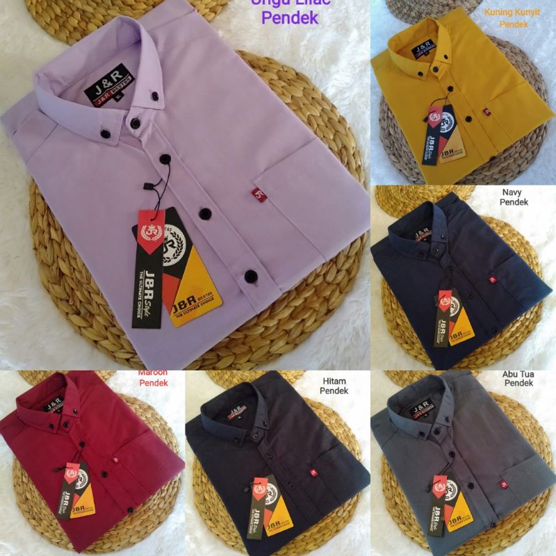 Baju Kemeja Cowok Pria Kerja Kantoran Polos Lengan Pendek Lengan Panjang Poplin maron navy kunyit abu lilac