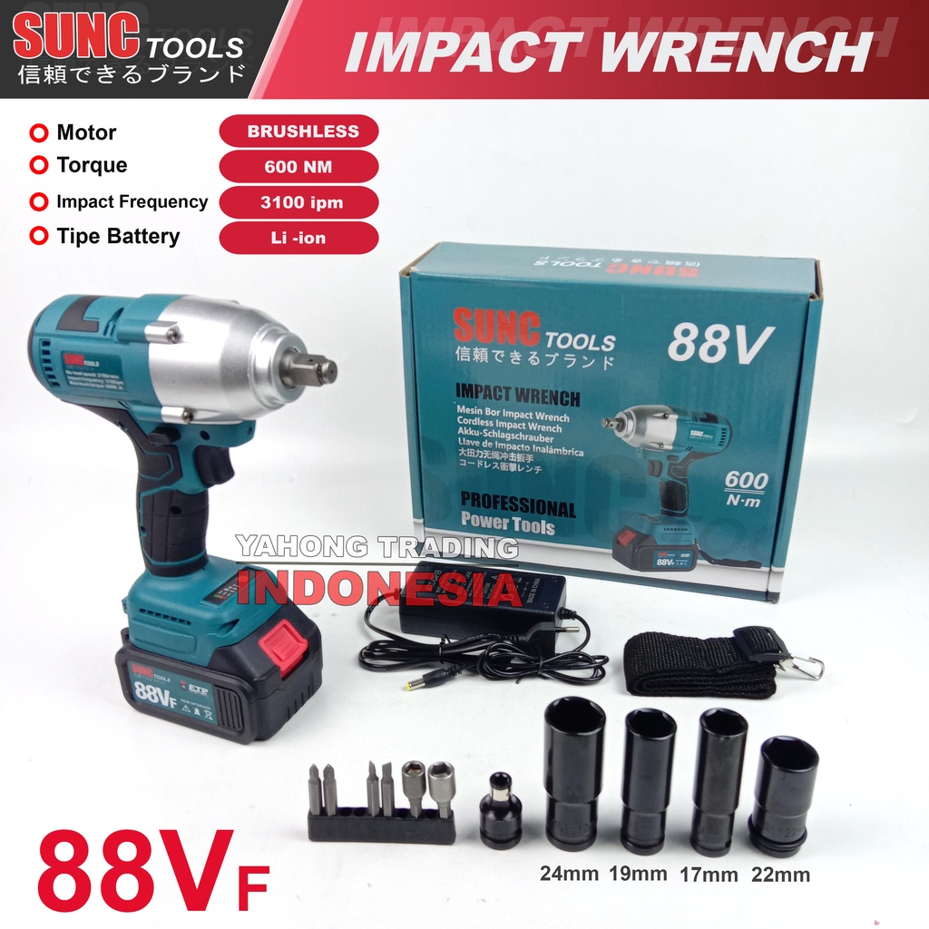 Mesin Impact Baterai Torsi Besar Cordless Impact Wrench BRUSHLESS 88V 88VF SUNC TOOLS