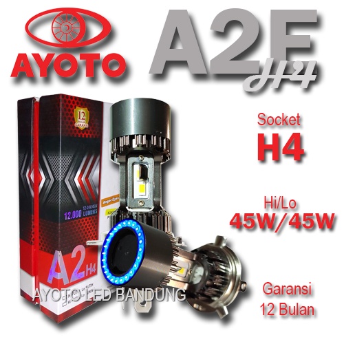 1 Pcs Lampu Utama Headlamp Headlight LED MOTOR MOBIL AYOTO A2-H4 45 Watt Angel Eyes