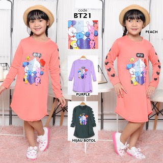 TUNIK KAOS ANAK MUSLIMAH / DRESS ANAK PRINTING MUSLIMAH DAN BT5 KOREA 5-11THN