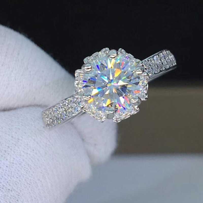 Fancyqube Cincin Cubic Zirconia Shiny Desain Kunci Rendah Untuk Wanita