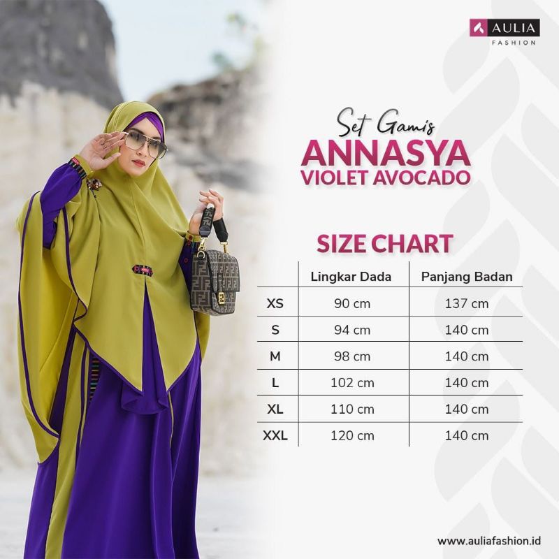SET GAMIS AULIA FASHION ANNASYA VIOLET AVOCADO