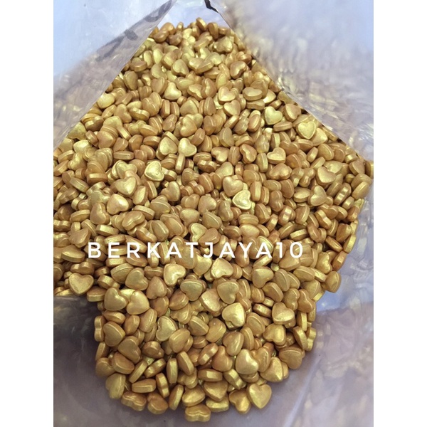 Sprinkle Mutiara Gold Emas bentuk Love Hati Edible 20gr Dekorasi Kue