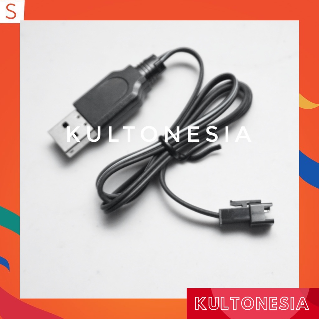 Kabel Cas Mobil RC Model USB Soket Hitam 2Pin Panjang Kabel 50Cm