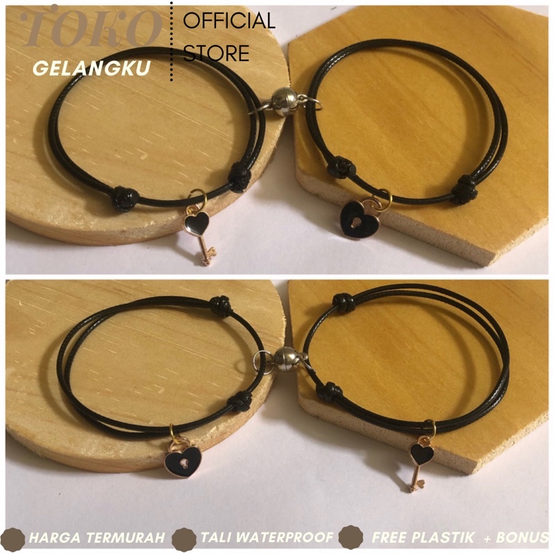 (2 Gelang) Gelang Gembok Kunci Magnet Premium / Gelang Tali Couple Cinta Love bareng Sahabat dan Pacar / Real pict