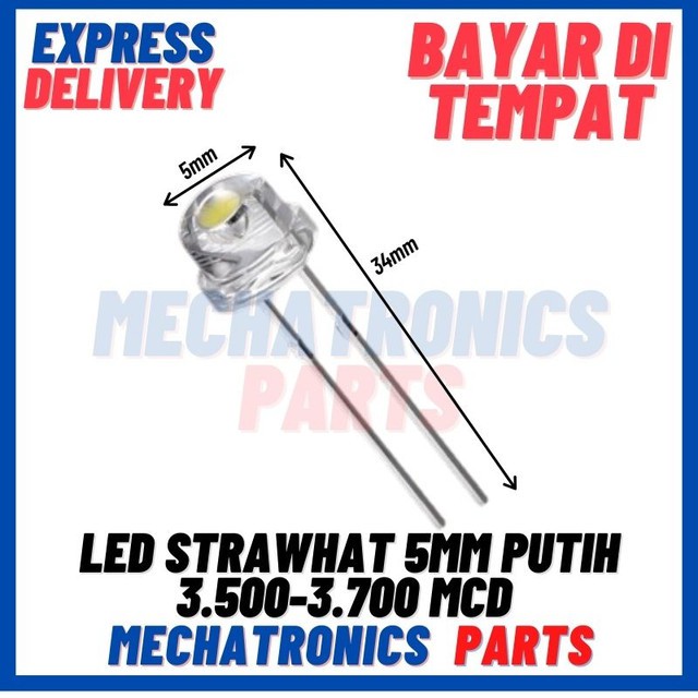 LED STRAWHAT 5MM PENDEK PUTIH 3.500-3.700 MCD SUPER BRIGHT