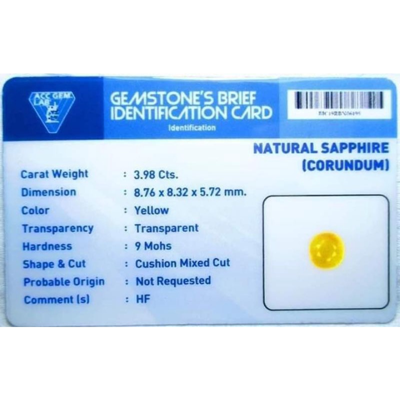 NATURAL YELLOW SAPPHIRE CORUNDUM MEMO ACC GEMS LAB