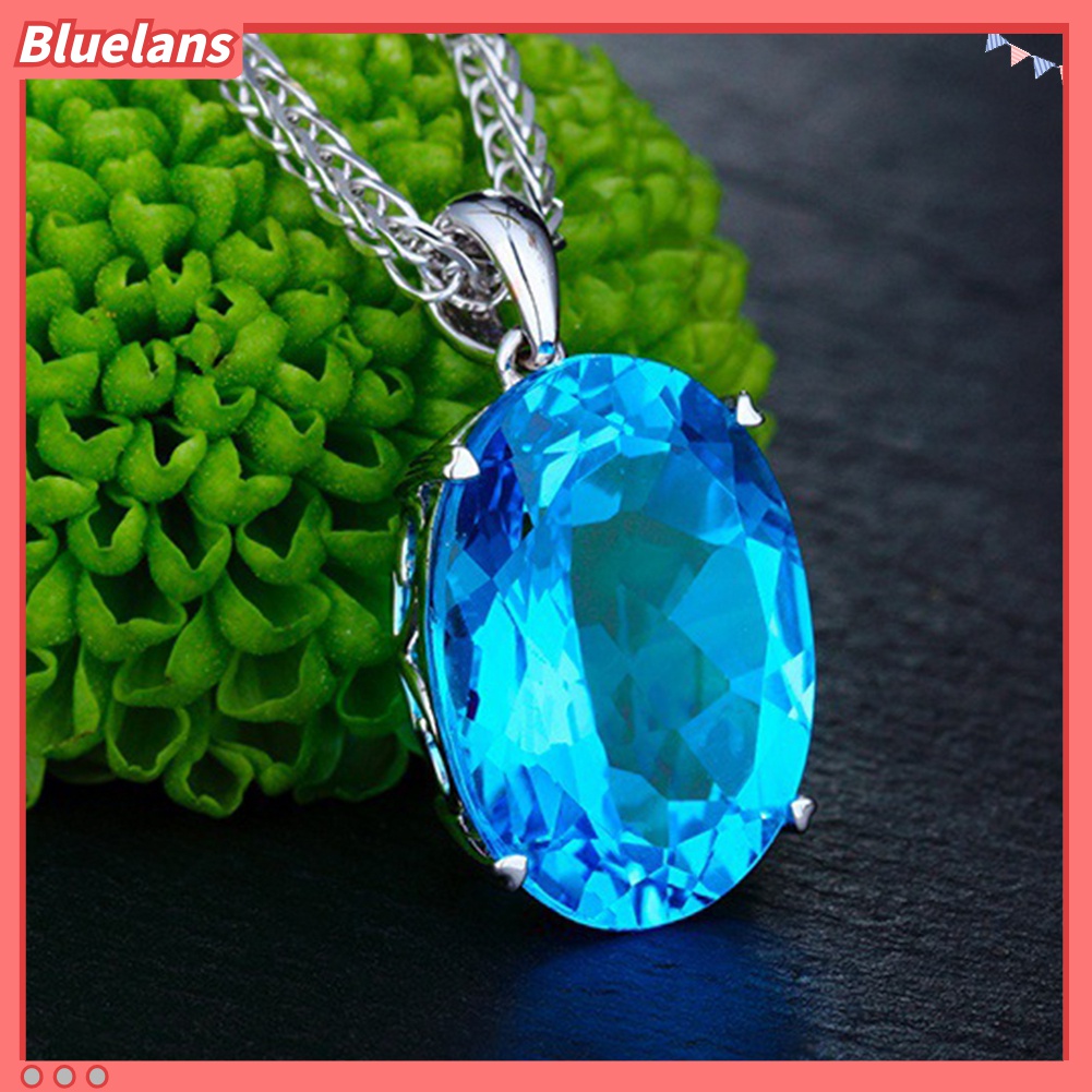 Kalung Rantai Liontin Berlian Imitasi Biru Besar Gaya Simple Elegan Untuk Wanita