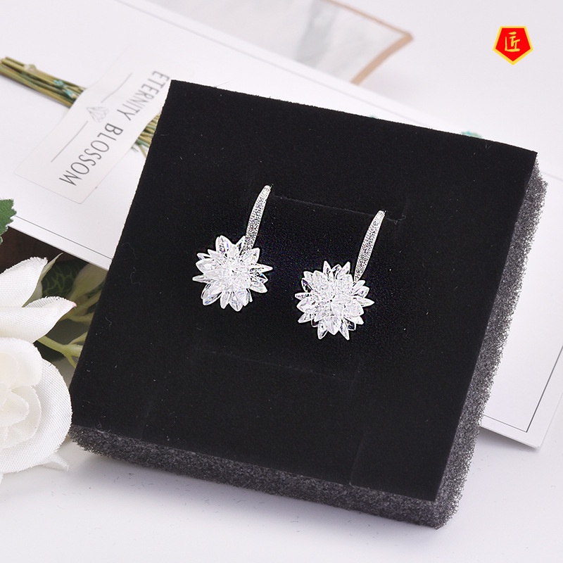 [Ready Stock]S925 Silver Ice Flowers Long Tassel Earrings Fashionable All-Match