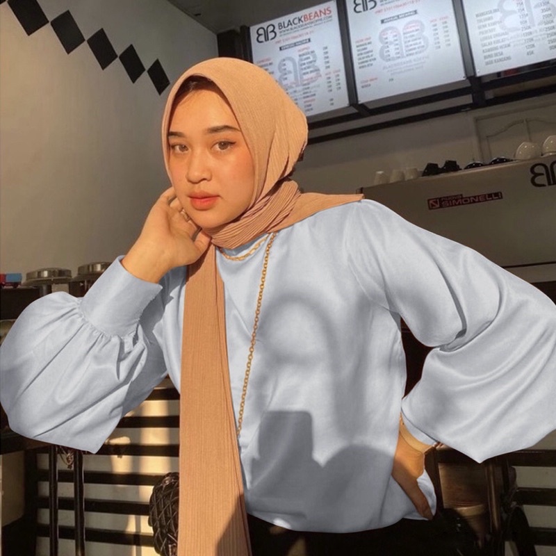 SATIN BLOUSE LENGAN BALON/BLOUSE SATIN / KEMEJA SATIN / BLOUSE SATIN PREMIUM /ATASAN SATIN/BLOUSE SA