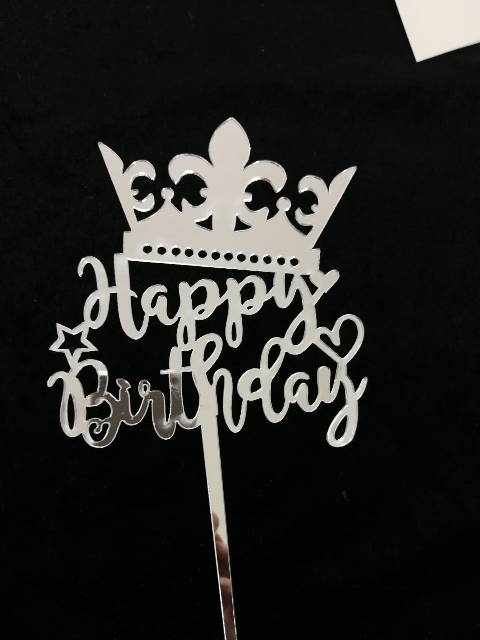 Cake Topper Happy Birthday Akrilik Crown Mahkota Hiasan Kue Ultah Princess Dekorasi Bday Cake