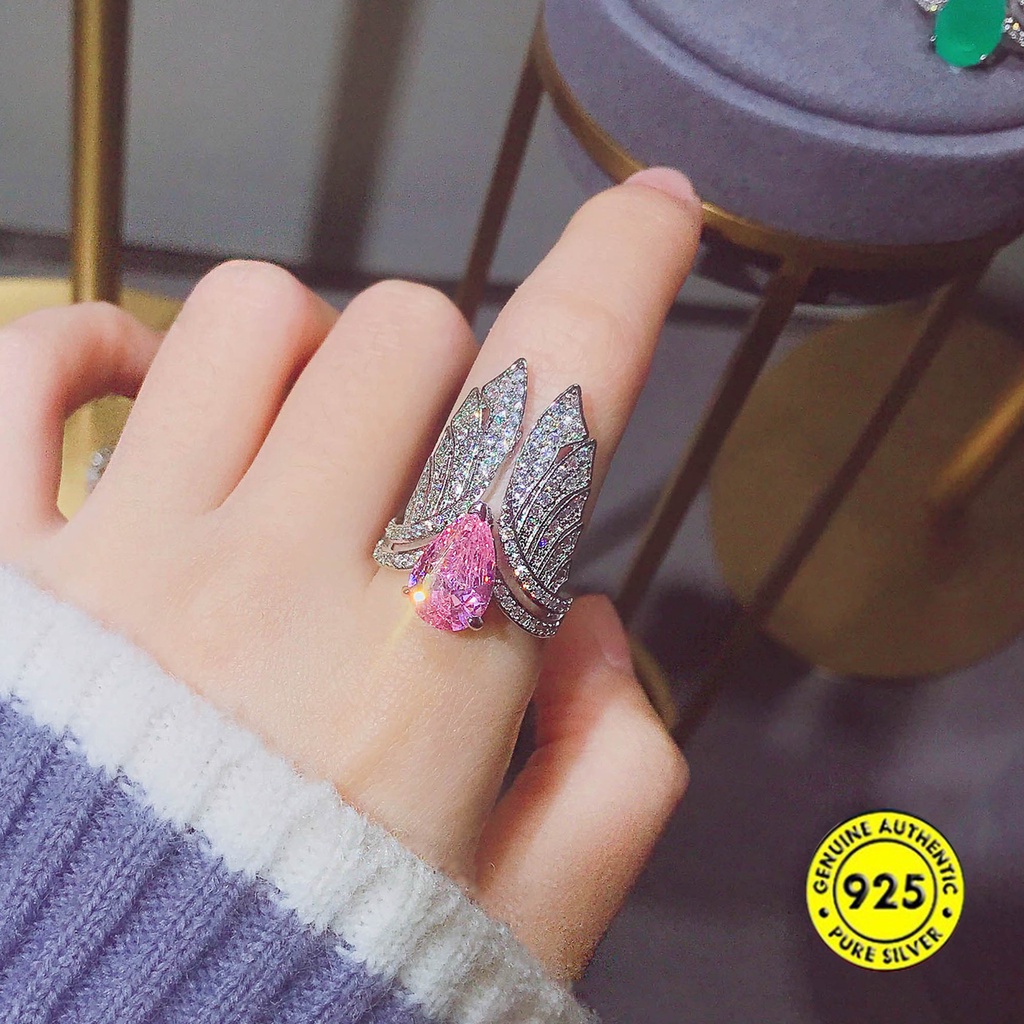 Cincin Sterling Silver 925 Model Terbuka Adjustable Dengan Emerald Untuk Wanita