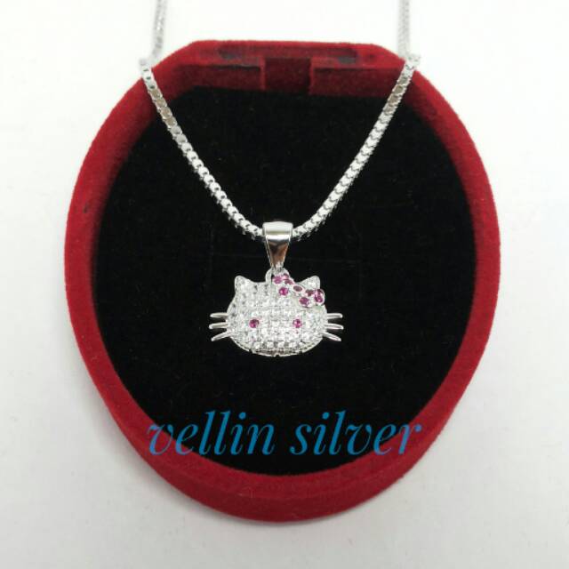 Kalung hellokitty import/perhiasan kalung + liontin perak silver 925 1set lapis emas putih
