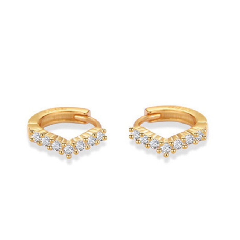 Anting Bulat Mini Lapis Emas 14K Dengan Batu Zircon Kubik Untuk Wanita