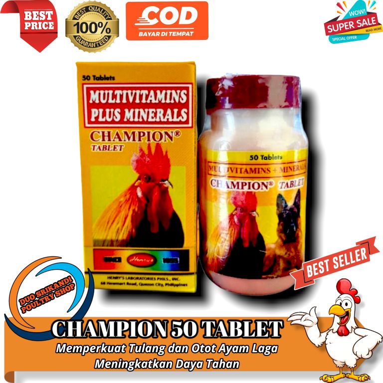 New CHAMPION 50 pil Multivitamin Vitamin Obat Ayam Aduan Memperkuat Otot dan Tulang Daya Tahan Maksi