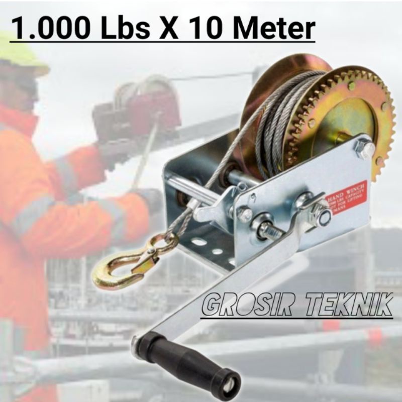 Hand Winch 1000 Lbs Katrol Kerekan Manual 450 Kg Panjang Seling 10 Meter Heavy Duty