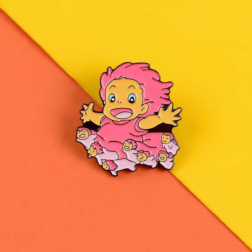 Needway   Ponyo Bros Ransel Hadiah Untuk Wanita Aksesoris Perhiasan Di Tebing Film Kerah Bros Lencana Pin Enamel Pin