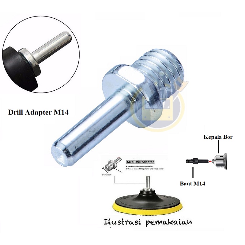 1 PCS Baut Konektor Adapter Adaptor Pad Poles Bor M14 - Baut Adaptor M14 Drill Adapter M14 Baut adaptor Bor ke Poles M14