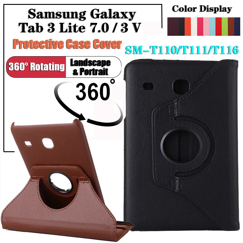 Case Untuk Samsung Galaxy Tab3 Lite 7.0 3G 3v T116NU Samsung T110 T111 SM-T110 SM-T111 SM-T116 SM-T116BU SM-T116NQ SM-T116NU SM-T116NY Casing Tablet 360° Rotating Stand Flip Cover/Penutup Flip Berdiri Putar