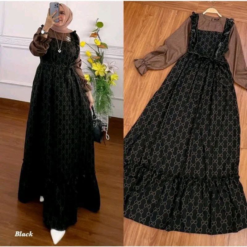 Gamis Terbaru Deera Susun Rempel Rayon Premium Dress Wanita Lengan Panjang Baju Wanita Busui LD 110 cm