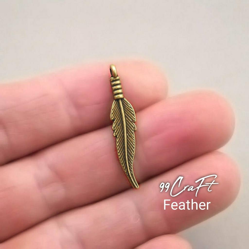 Charm feather bandul bulu daun bronze silver aksesoris membuat kerajinan gelang