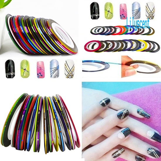 Lily 30pcs / Set Stiker Tape Garis Warna Campur Untuk Dekorasi Nail Art DIY