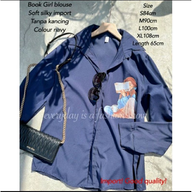 TERBARU BLOUSE ARIAL BOOK GIRL NAVY IMPORT / ATASAN WANITA KEKINIAN