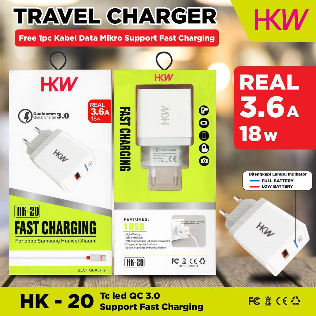 CHARGER HKW HK-20 FAST CHARGING QC 3,0