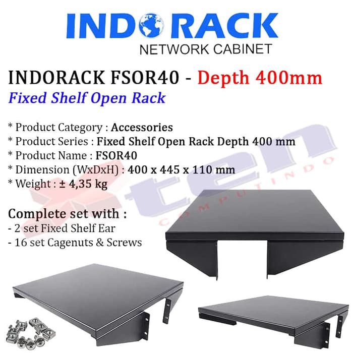 Indorack Accessories Fixed Shelf Open Rack Depth 400mm