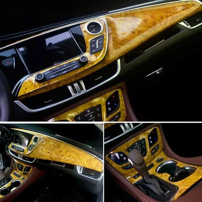 Sticker Interior Mobil Dashboard Panel Motif Serat Kayu Stiker Dasbor Glossy Mengkilat Meja Lemari