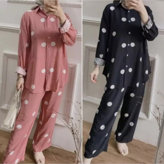 (COD) Baju Setelan Wanita Motif Polkadot// Baju Tidur Wanita // Baju Wanita // Pakaian Wanita // Set