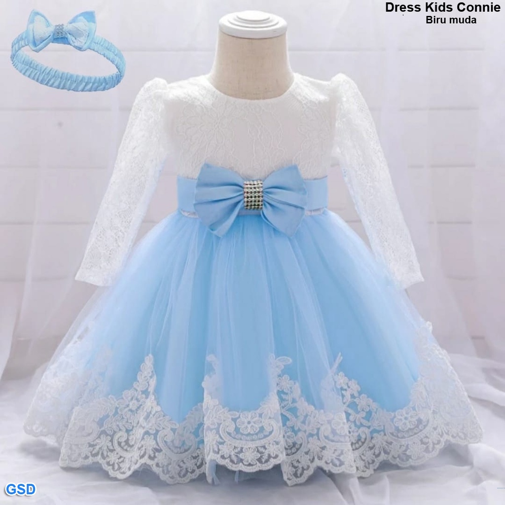 Kids Connie/Terusan Mini Midi Dress Brukat Fashion Anak Perempuan Lucu Gaun Pita FREE BANDO Buat Usia 1 Thn Sampai 5 Thn