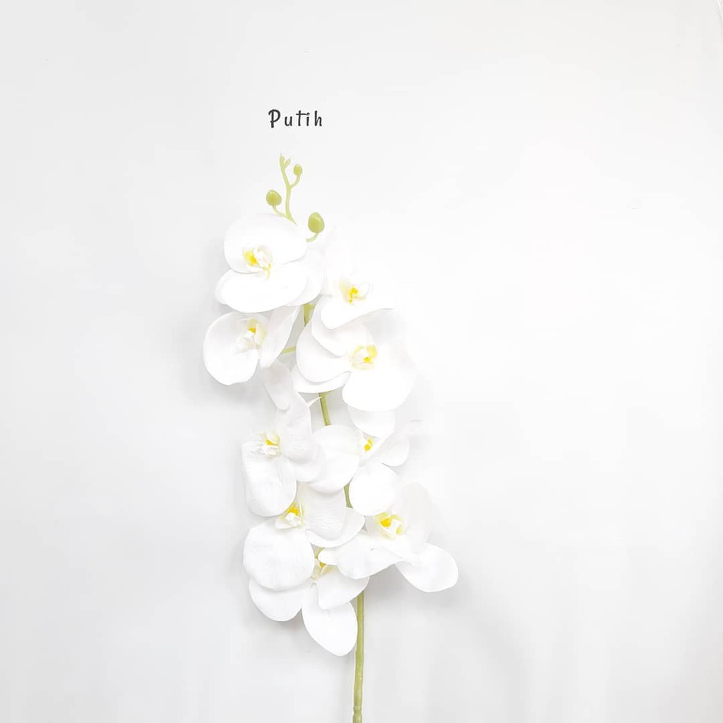 ANGGREK LATEX ORCHID X1 panjang 1 meter -  bunga plastik artificial home decor shabby chic-Putih