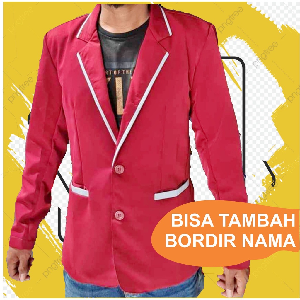 Jas Almamater merah maroon lis putih bisa tambah bordir, Jas Sekolah Merah Maroon/ blazer maroon