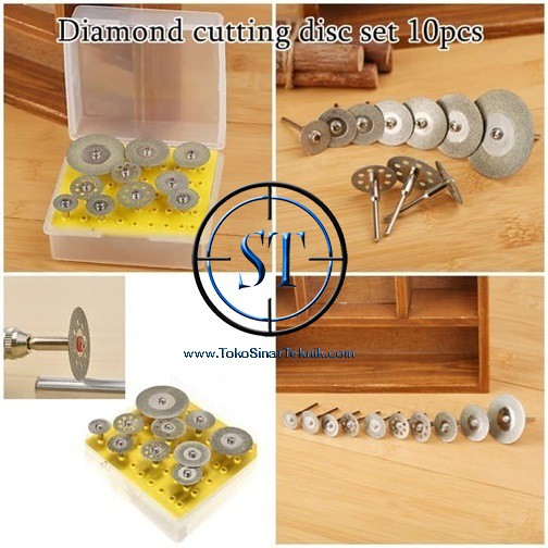 10pcs Mata potong Poles Mini gerinda Diamond Cutting Disc Mini Grinder Cutting Set Plus Batang As Mix Ukuran Box Plastik