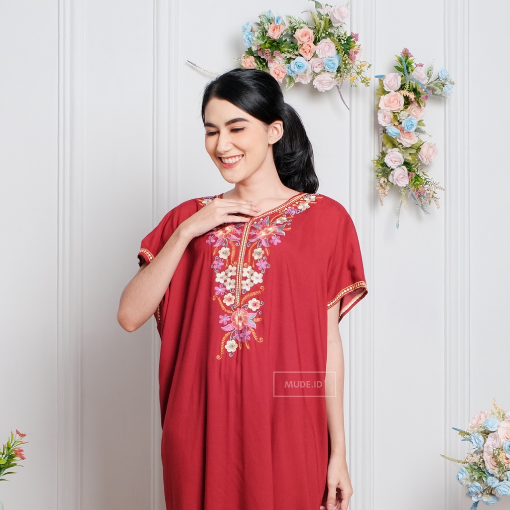 Daster Bordir Matahari Ruffle Viral Kekinian Rayon Premium | MIDI HOME DRESS