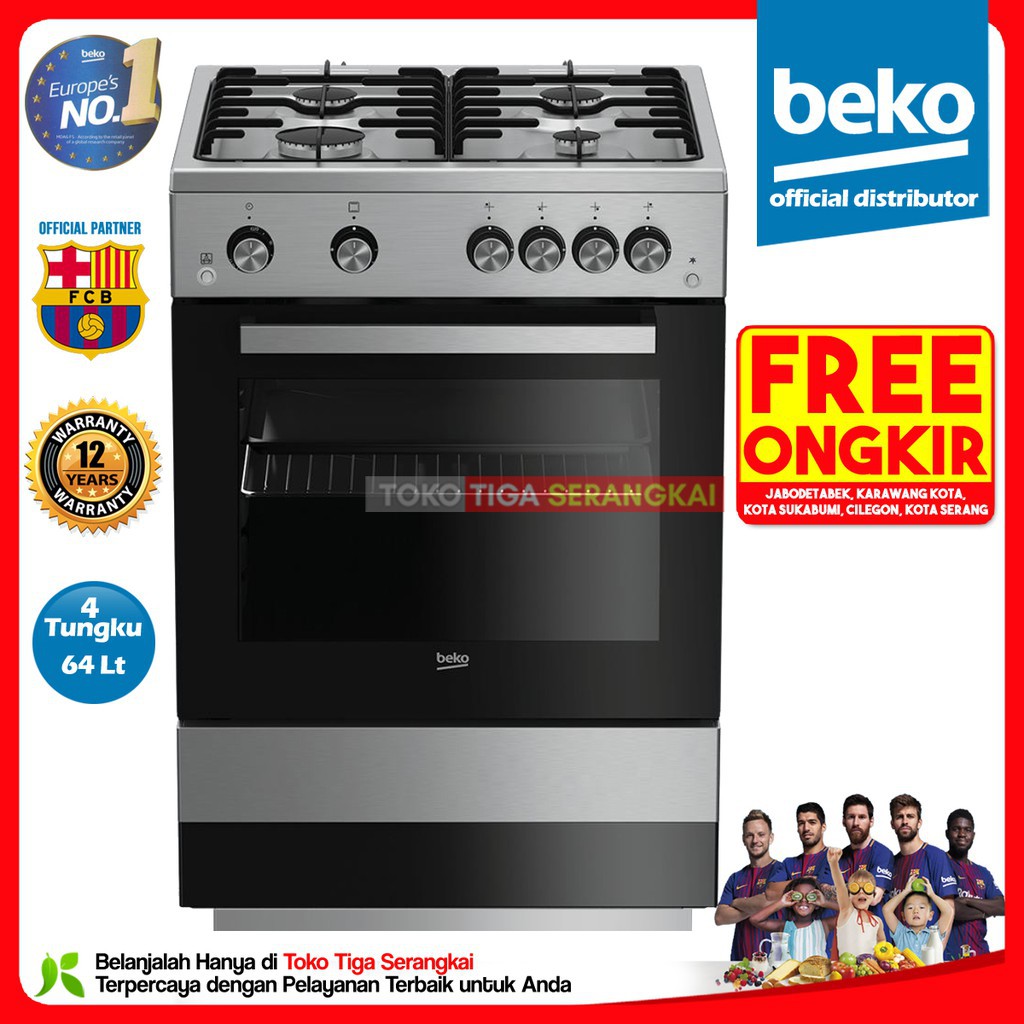 Beko Freestanding Gas Cooker Kompor Oven FSGT62111GXL (FREE ONGKIR)