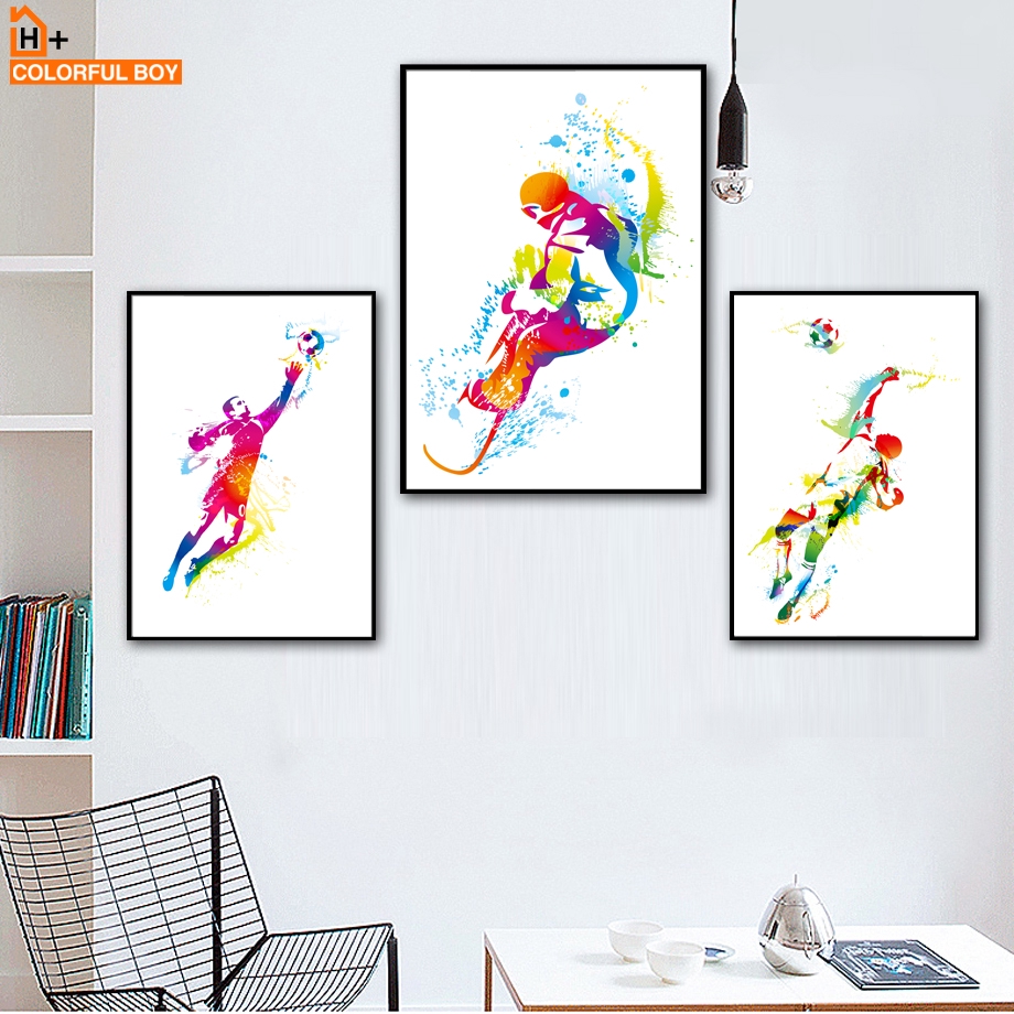 Lukisan Cat Air Gambar Sepak Bola Warna Warni Untuk Anak Laki Laki