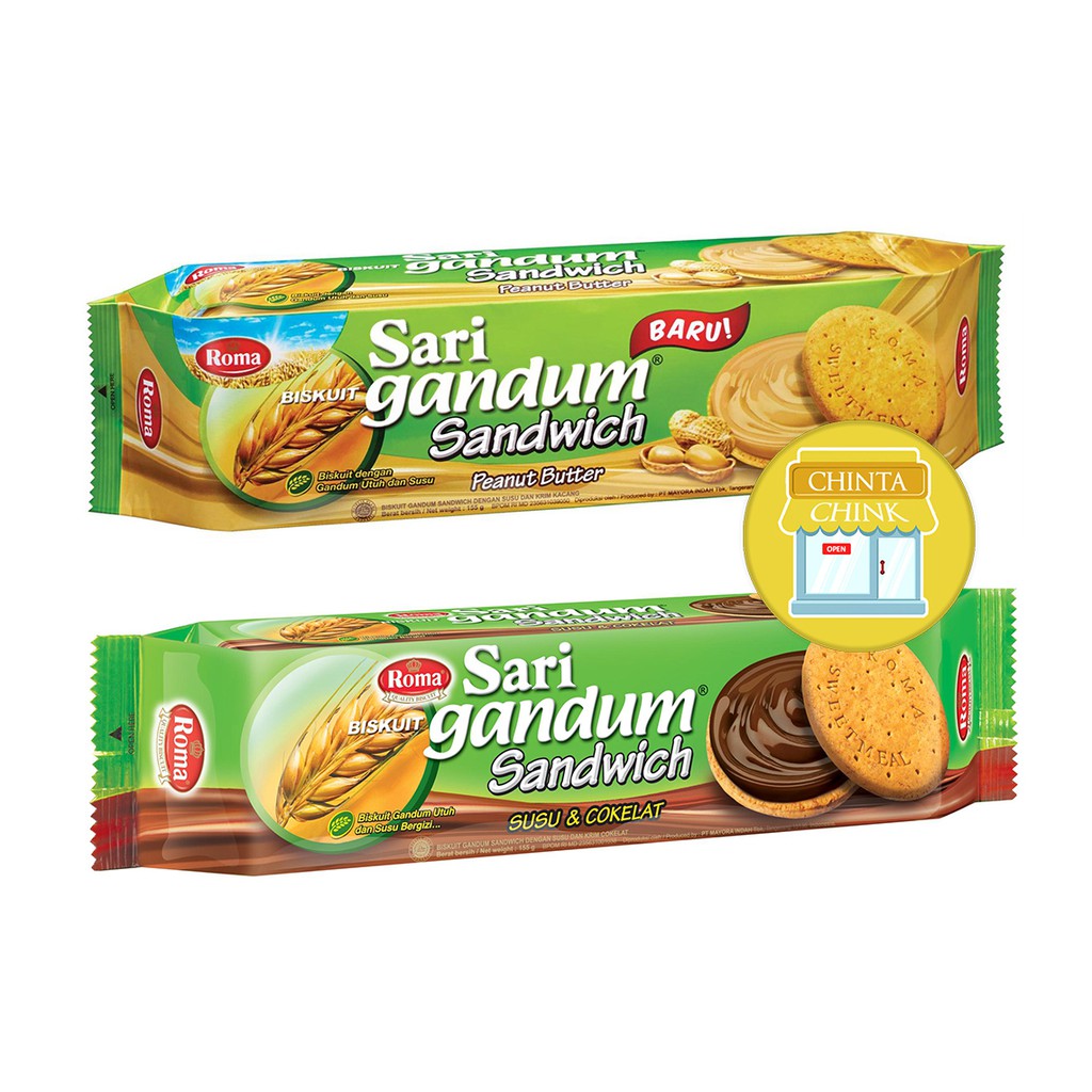 

Biskuit Roma Sari Gandum Sandwich Coklat / Kacang 115g