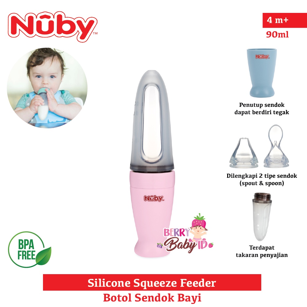 Nuby All Silicone Squeeze Feeder Botol Sendok Spout Silikon 4m+ Berry Mart